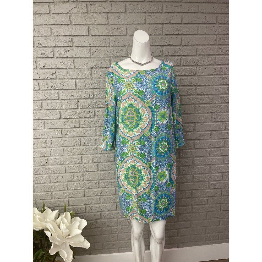Tommy Hilfiger Women Teal Multicolored Shift Dress Size M